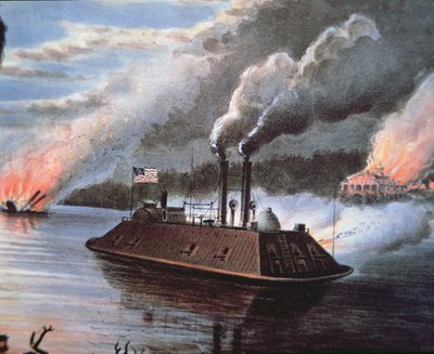 Federal Ironclad Ship on the Mississippi bombarding Enemy Territory by American School