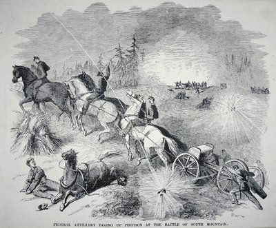 Federal artillery taking up position at the Battle of South Mountain, September 1862 by American School