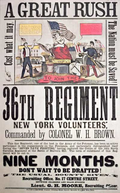 Federal recruiting poster for the 36th Regiment, New York volunteers by American School