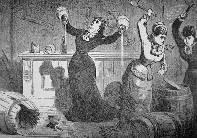 Female members of the Anti-Saloon League smash up a saloon, Fredericktown, Ohio, from the 
