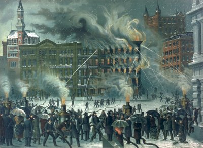 Fire in the New York World Building, Dedicated to Our Brave Firemen, pub. by W.M. Bruns, 1882 by American School