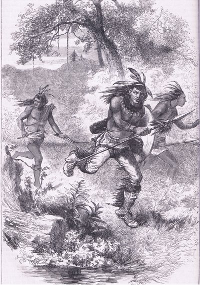 Flight of the Indians after the massacre, illustration from Cassell