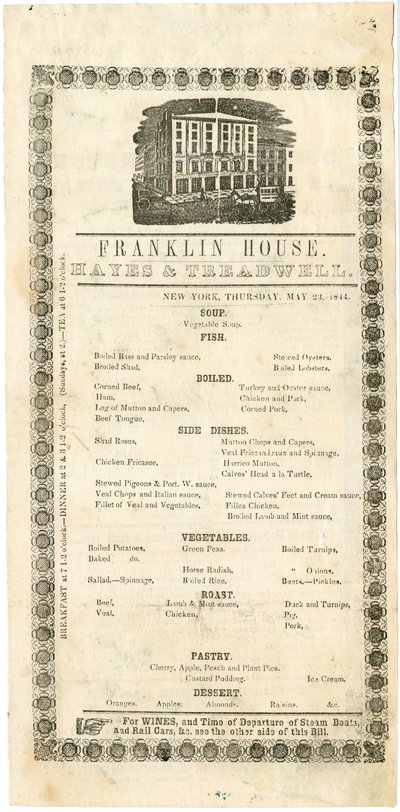 Franklin House Menu for May 23, 1844 by American School