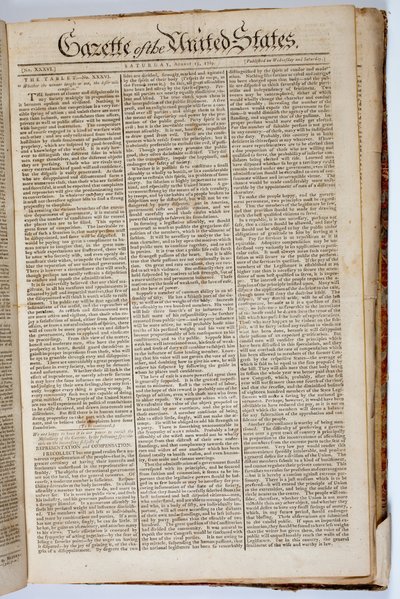 Front Page of the Gazette of the United States, April 15, 1789 by American School