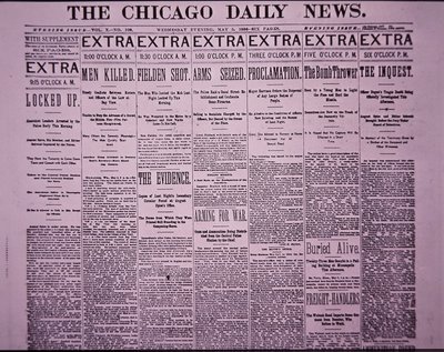Front Page of The Chicago Daily News Reporting the Chicago Haymarket Labor Riot, 5 May 1886 by American School