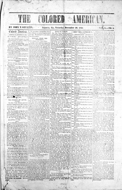 Front page of The Colored American, 30th December, 1865 by American School