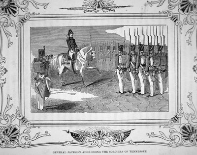 General Andrew Jackson speaks to the Tennessee Militia before the Battle of Horsehoe Bend, 27th March 1814 by American School