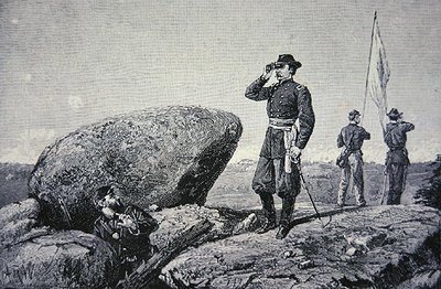 General G.K. Warren at the signal station on Little Round Top, Battle of Gettysburg by American School