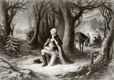 George Washington Prays at the American Revolutionary War Encampment of Valley Forge During the Winter of 1777-78, After a Painting by Henry Brueckner by American School