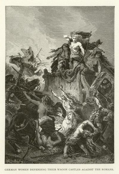 German Women Defending Their Wagon Castles Against the Romans by American School