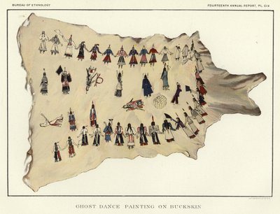 Ghost Dance Painting on Buckskin by American School