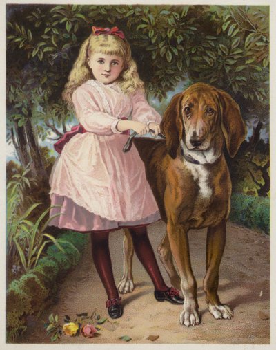 Girl Holding Bloodhound on a Lead by American School