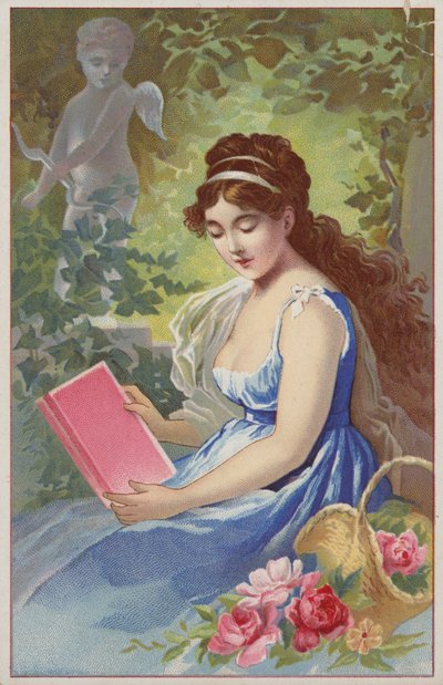 Girl in Blue Dress Reading Book by American School