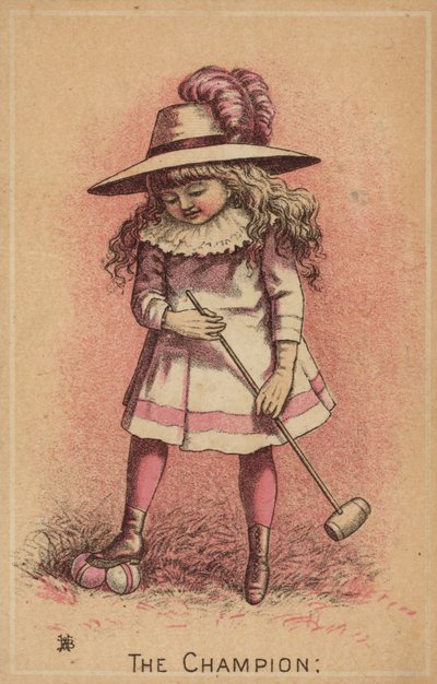 Girl playing croquet, The Champion by American School