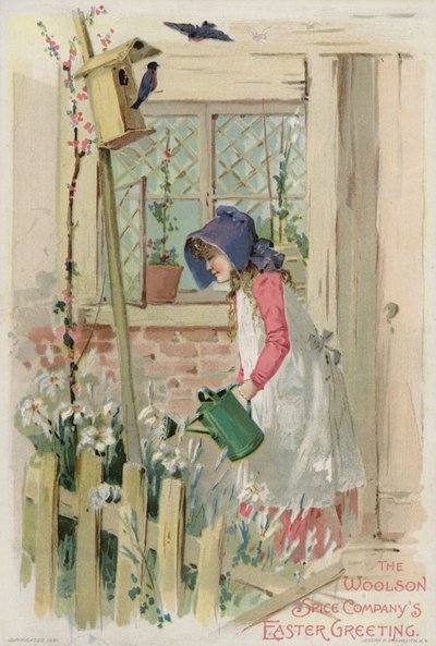 Girl with Green Watering Can by American School
