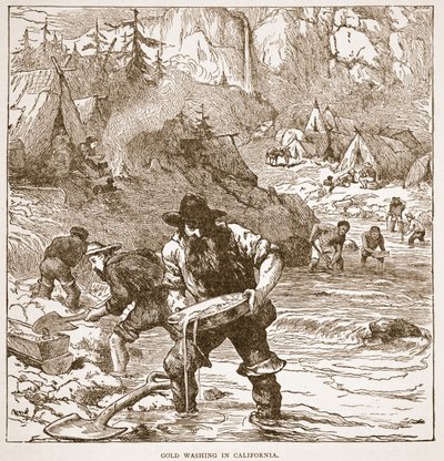 Gold Washing in California, from a book published in 1896 by American School