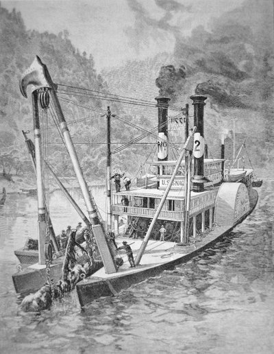 Government snagboat removing logs or snags from the Mississippi by American School