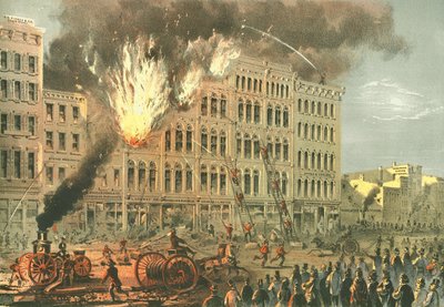 Great Fire on Lake Street, from Chicago Illustrated, with Literary Descriptions by James W. Sheahan, Published by Jevne & Almini, Chicago by American School