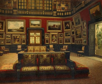 Great Hall, Van der Bilt Hotel in New York, Color engraving by American School