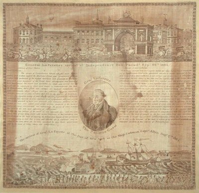Handkerchief commemorating the arrival of General Lafayette (1757-1834) in 1824 by American School
