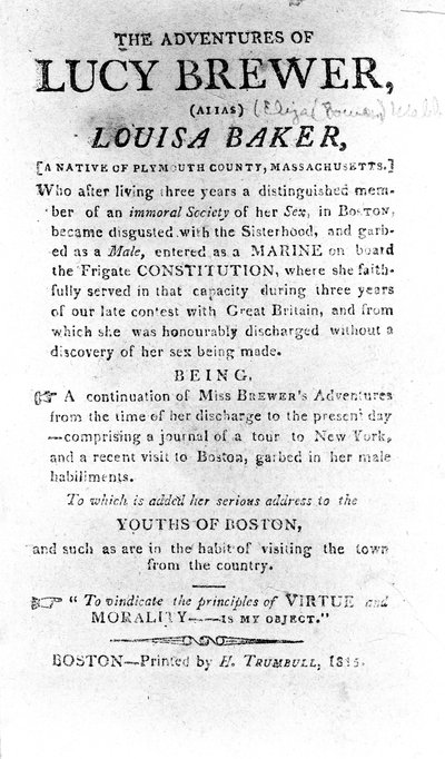 Introduction page to The Adventures of Lucy Brewer printed by H. Trumbull, Boston, 1815 by American School