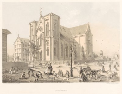 Jesuit Church, Church of the Holy Family, Chicago 1866 (lithograph) by American School