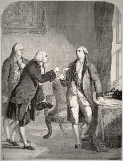 John Adams (1735-1826) as the First American Ambassador to the English Court, presenting his credentials to King George III (1738-1820) by American School