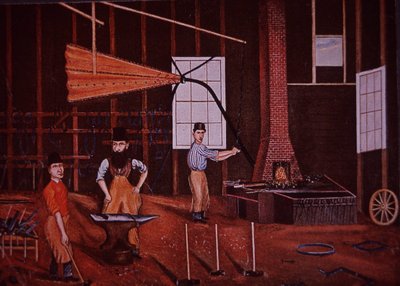 John Mohler Studebaker (centre), German-American Wagon-Maker in Workshop, c.1858 by American School