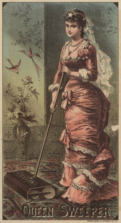 Lady Using Queen Carpet Sweeper by American School