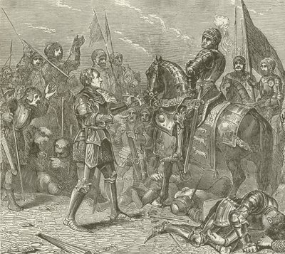 Lord Stanley Bringing the Crown of Richard to Richmond, After the Battle of Bosworth by American School