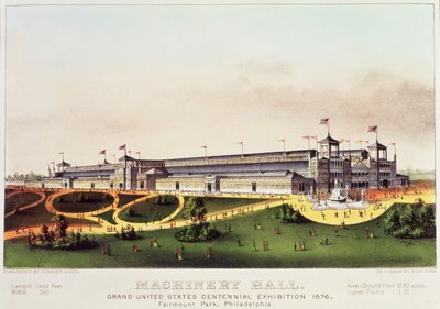 Machinery Hall, Grand United States Centennial Exhibition, Fairmount Park, published by Nathaniel Currier and James Merritt Ives, 1876 by American School