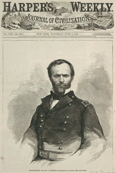 Major-General William T. Sherman, front page of Harpers Weekly, 1864 by American School