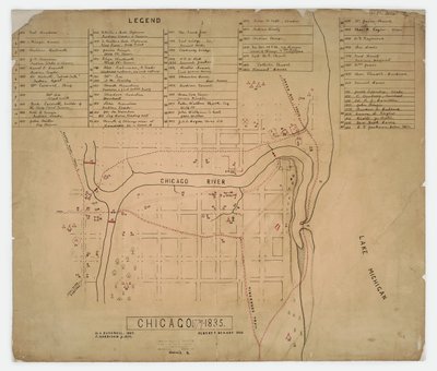 Map of Historic Houses and Sites in Chicago, Illinois, c.1835 by American School