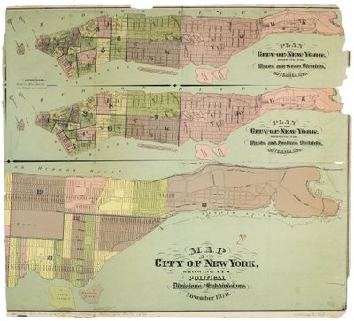 Map of the city of New York, showing its political divisions and subdivisions by American School
