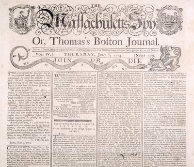 Masthead of the Massachusetts Spy 7th July 1774 by American School