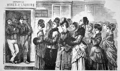 Members of the National Christian Temperance Union singing hymns and praying for lost souls in a saloon by American School