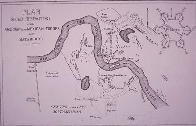 Mexican-American War, map of US troops near Rio Grande and Matamoros by American School