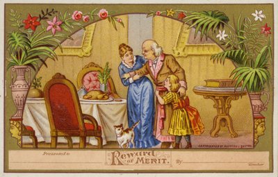 Mother and Daughter Helping Grandfather to the Dinner Table by American School