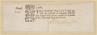 Mountain Road Lottery Ticket, signed by George Washington, 1768 by American School