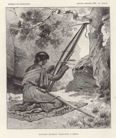 Navajo Woman Weaving a Belt by American School