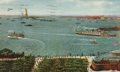 New York Harbor from the Battery, Showing Statue of Liberty and Ellis Island by American School
