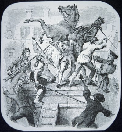 New York Rebels Pull Down the Statue of the Hated George III of England by American School