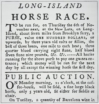 Notice of a Horse Race on Long Island, from Rivington