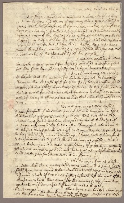 Page 1, Letter from Abigail Adams to John Adams, 31 March - 5 April 1776 by American School
