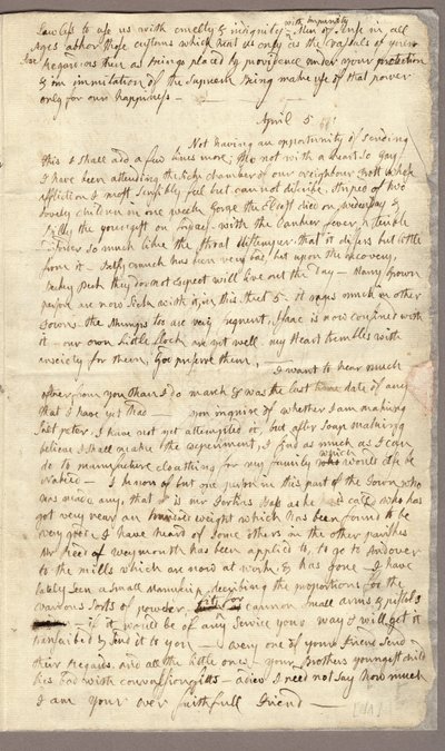 Page 3, Letter from Abigail Adams to John Adams, 31 March - 5 April 1776 by American School