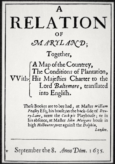 Pamphlet on the Colony of Maryland Issued by the Second Lord Baltimore by American School