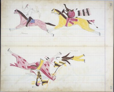 Pawnee chased by Cheyenne and a white man killed by Crooked Lance, illustration from the 