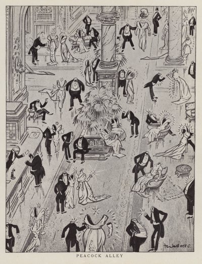 Peacock Alley, Cartoon Mocking Ostentatious Fashion of the Age by American School