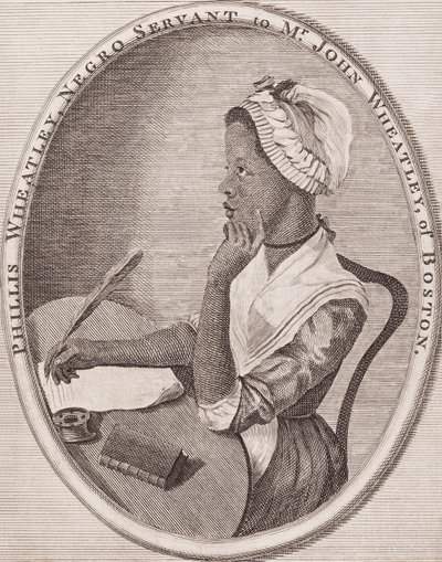 Phillis Wheatley, African-American poet, engraved frontispiece to her 