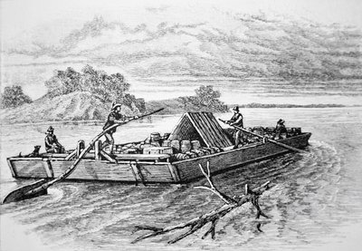 Pioneer flatboat on the Mississippi River, c. 1840 by American School